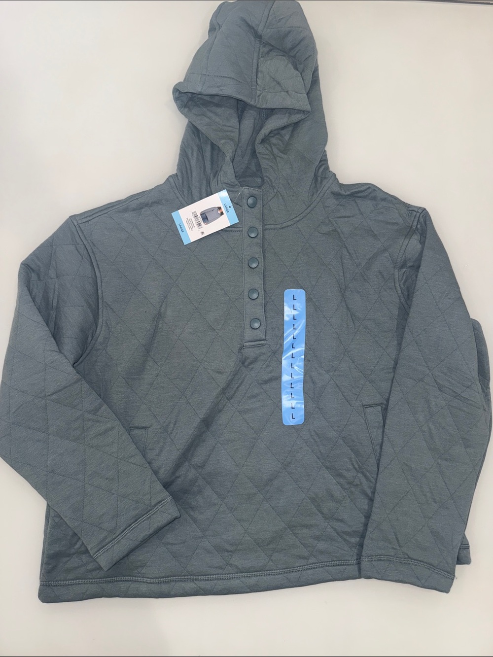 Lands End Quilted Hooded Pullover - Slate Blue
